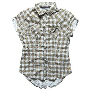 NWT Harley Davidson Yellow Plaid Short Sleeve Button Up Snap Shirt Size S
